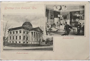 Oshkosh Wisconsin WI Postcard Public Library Reading Room 1908 Posted Antique - Picture 1 of 2