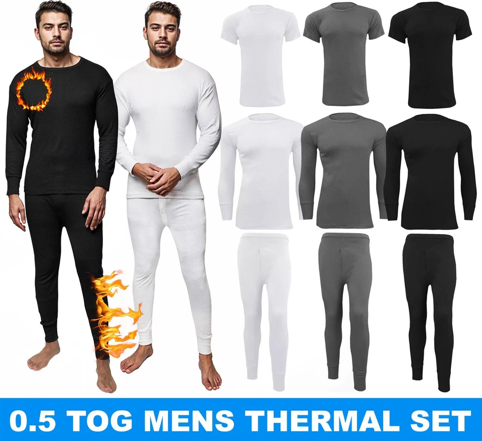 New Mens Thermal Long Johns Underwear Long & Short Sleeve Winter Top Tshirt Set - Image 1 of 1