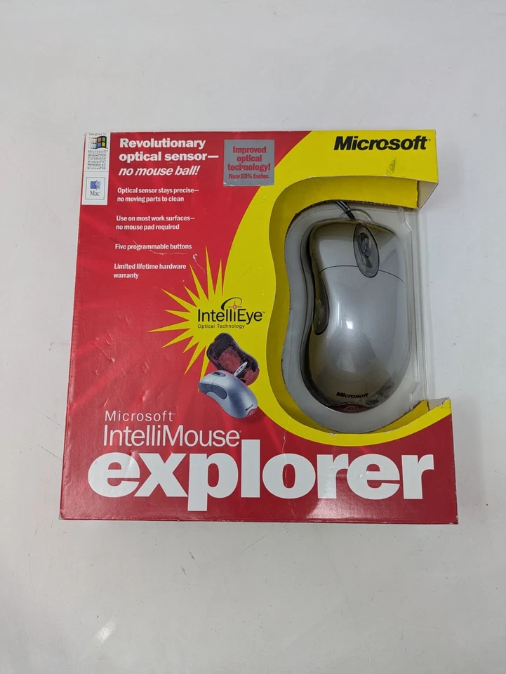 Vintage-Microsoft 1999 IntelliMouse Explorer 3.0 USB PS2 Compatible Silver Mouse - Image 1 of 3