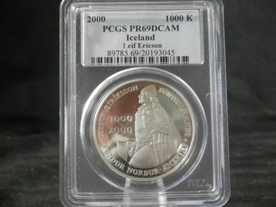 Silver PCGS PR69DCAM 2000 Iceland Leif Ericson 1000 Kronur Commemorative Coin - Image 1 of 3