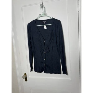 Lilla P Navy Blue Ruffle Cashmere Blend Button Cardigan Sweater Women's SM NEW - Picture 1 of 8