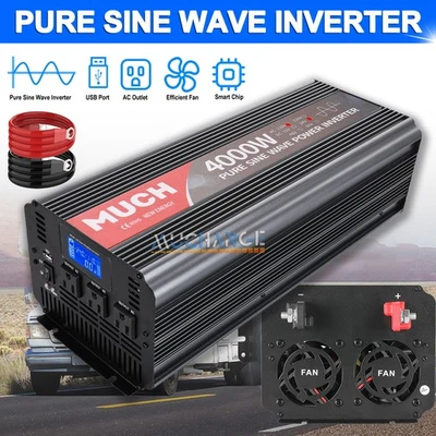 New Pure Sine Wave Power Inverter USB 2000W 3000W 4000W 12V 24V dc to 110V ac - Image 1 of 4