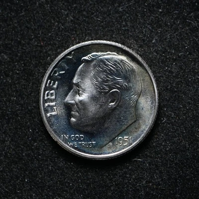 Moneda de diez centavos de plata Roosevelt 1951 a prueba (cn15341) Foto 1 de 2