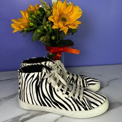 Zapatillas altas Rebecca Minkoff Zaina Too cebra becerro ropa de calle zapatos 6,5 Foto 1 de 4