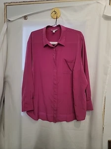 Nine West Shirt Women's 3X Dark Pink Long Sleeve Button Up Pocket Collar Top - Picture 1 of 2