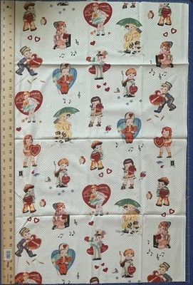 *OOP/VTG* Valentine's Card Fabric Images Cards on Cotton Fabric Faye Burgos 1 yd - Image 1 of 4