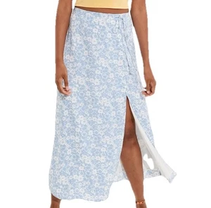 American Eagle Gr. Small Damen hoch tailliert elastisch Blumen Schlitz Midirock blau - Bild 1 von 11