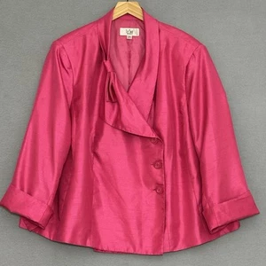 Le Suit Womens Jacket Plus 24W Hot Pink Satin Shantung Classic Special Occasion - Picture 1 of 10