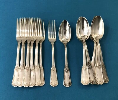 12 couverts à entremet SFAM modèle SANS GENE / EMPIRE métal argenté 19 cm Table - Photo 1/4