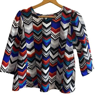 DOLCE Vita multi colored geometric open back 3/4 sleeve scoop neck blouse top - Image 1 of 4