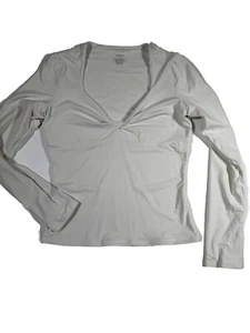 QINSEN Damen Langarm Twist Front V-Ausschnitt T-Shirts doppelt gefüttert Slim Gr. M - Bild 1 von 7