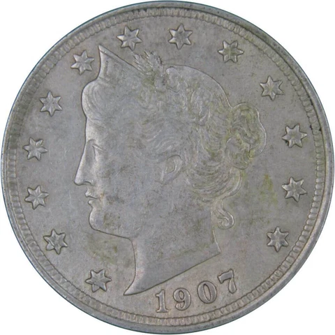 1907 Liberty Head V Nickel 5 Cent Piece AU About Uncirculated 5c US Coin Cover