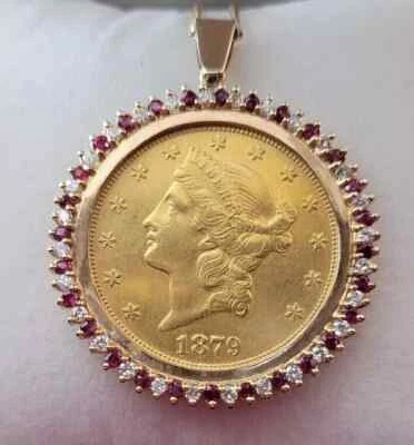 1879 Liberty 2Ct Round Lab-Created Diamond & Ruby Pendant 14k Yellow Gold Plated - Image 1 of 4