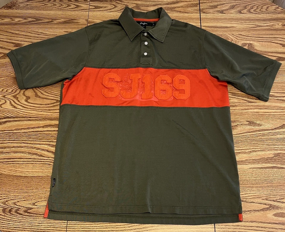 Camisa Sean Jean Y2K Para Hombres XL Polo Cosido Fieltro Logo Verde Naranja Hip Hop  Foto 1 de 4