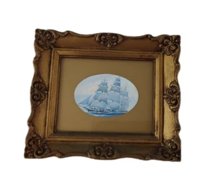 Vintage Mini Tall American Clipper Ship Print Ornate Plastic Frame Made in USA - Picture 1 of 9
