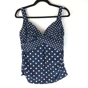 Lands End Tankini 14w Neu mit Etikett marineblau Punkte vorne gekreuzt Oberteil Bügel BH Bauch Kont - Bild 1 von 1