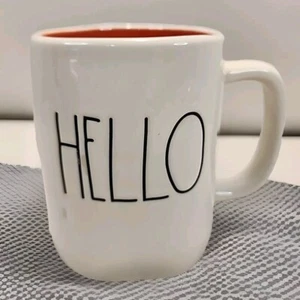 Rae Dunn Mug HELLO Artisan Collection by Magenta White / Bright Orange Mug - Picture 1 of 15