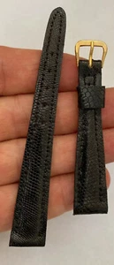 Downing Ladies Watchband Lizard Black YG Tone Buckle 14mm 9/16" 706 Vintage NOS - Picture 1 of 9