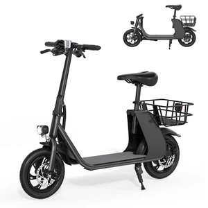 450W 36V Electric Scooter Adults with Seat Basket Foldable Urban Commuter E-bike - Picture 1 of 34