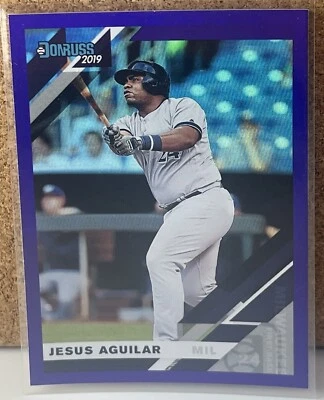 2019 Panini Donruss Holo Purple #166 Jesus Aguilar Milwaukee Brewers - Image 1 of 2