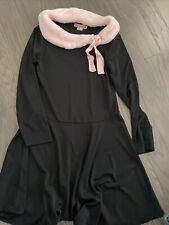 MY MICHELE DRESS Girls Size 14 Black W Pink Fur  Collar Size 14