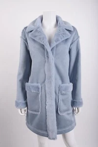 Badgley Mischka Womans Payton Jacket Coat Size S Dusty Blue Faux shearling Defec - Picture 1 of 6