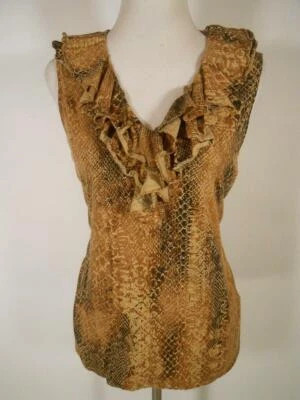 Hermosa camiseta sin mangas para mujer grande Ralph Lauren con volantes marrón piel de serpiente con volantes Foto 1 de 4