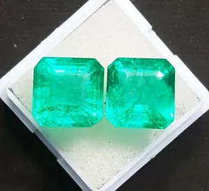 Natural Emerald Square Shape 8 to 10 Ct Certified Pair Loose Gemstone PE06 - Picture 1 of 9