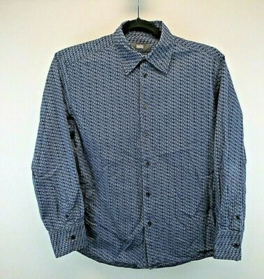 Camisa de bambú con botones para hombre grande azul con patrón de remolino azul 100 % algodón Foto 1 de 4
