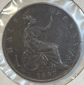 Great Britain 1885 One Half 1/2 Penny XF Condition Coin Queen Victoria - Picture 1 of 10