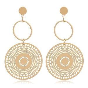 Gold Bohemian Dangle Earrings for Women Indian Jhumka Earrings Circle Geometric - Picture 1 of 7