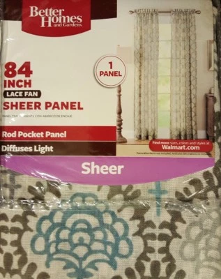 NEW!  Better Home and Garden Curtain single lace fan sheer Panels / 84x5o" - Image 1 of 3