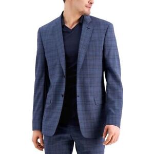 Armani Exchange Mens Jacket Size 42L Navy Blue Plaid Slim Fit Wool Stretch NWT