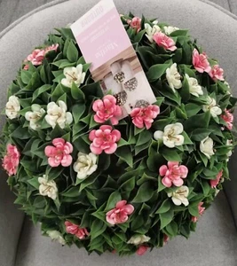 Martha Stewart LARGE 16" HANGING TOPIARY PLANT BALL GARDENIA pink ivory NEW - Picture 1 of 21