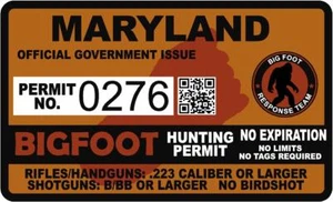 4" Maryland MD Bigfoot Hunter Hunting Permit Sticker Sasquatch Vinyl Decal - Picture 1 of 1