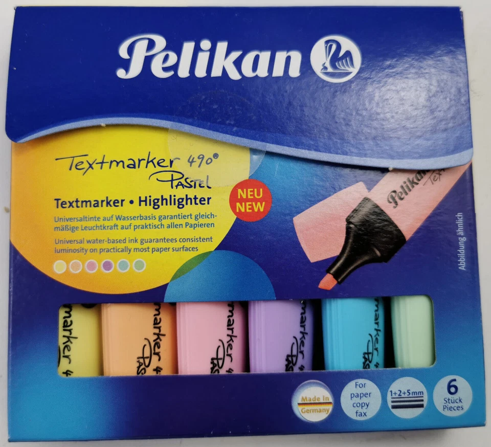 Pelikan Textmarker 490 Pastel 6er Set in 3 Breiten lichtbeständig #18.4 1053 A8 - Bild 1 von 1