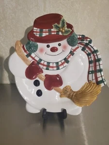 Fitz and Floyd Essentials Happy Snowman Plate Christmas Scarf Retired - Picture 1 of 9