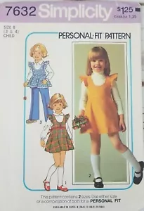 Simplicity 7632 Girls Jumper Top Pants Vintage Sewing Pattern Size 3 4 Uncut - Picture 1 of 2