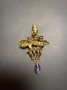 KIRKS FOLLY Two Angels Purple Dangling Crystal Pendant - Picture 1 of 5