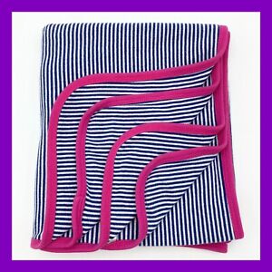 ❤️Carter’s Baby Cotton Blanket Navy Blue White Stripes Pink Trims 30x40❤️