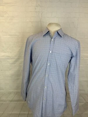 Camisa de vestir de algodón a cuadros blanca y azul Hugo Boss SLIM FIT 16 - 32/33 $178 para hombre Foto 1 de 4
