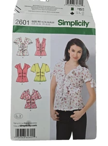 Simplicity 2601 R5 Misses Top Blouse Short Sleeve Sewing Pattern sz 14-22 UNCUT - Picture 1 of 5