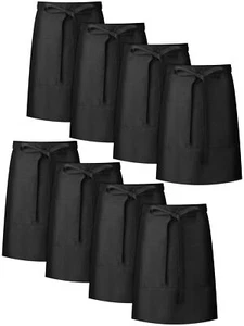 8 Pack Half Bistro Aprons Black Unisex Half Bistro Server Apron with 2 Pocket... - Picture 1 of 6