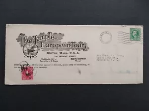 Ma: Boston 120s Temple Eureopan Tours Legal Size Advertising Cover, 1c Due - Picture 1 of 2