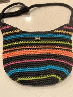 Cartera Bandolera The SAK Crochet Multicolor Rayas Brillantes Negra | eBay Foto 1 de 4