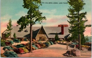 1940s Linen NV Postcard Cal-Neva Lodge Lake Tahoe California Old Cars CA - Picture 1 of 2