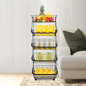 5 Etagen Regalwagen Obst Gem??se Snacks Haushaltswaren Aufbewahrungskorb - Afbeelding 1 van 17