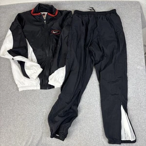 Vintage Nike Windbreaker Tracksuit Mens Sz Large Full Set Baggy Black Big Swoosh - Picture 1 of 11