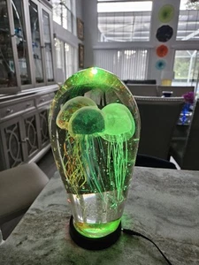 Heavy Vintage  Ocean Jellyfish Art Glass Sculpture 10" H With Lighted Base - Picture 1 of 9