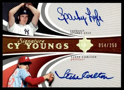 2005 UPPER DECK ULTIMATE SIGNATURE CY YOUNGS SPARKY LYLE STEVE CARLTON Auto /250 - Image 1 of 2